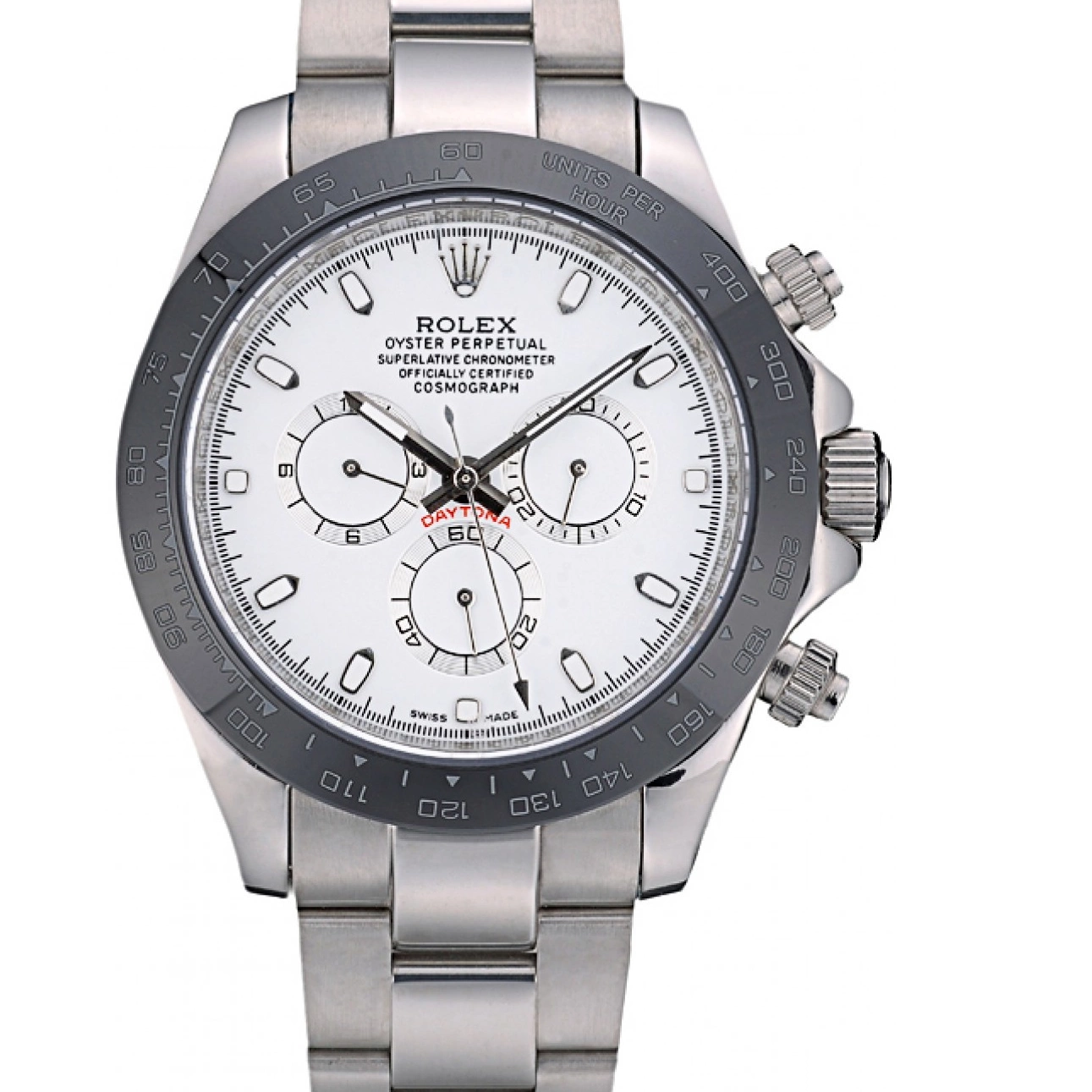 Rolex 80249 Steep White Daytona Tachymeter Ceramic Stainless Black Dial Strap 0615